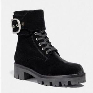 Black Velvet Coach Combat Boots